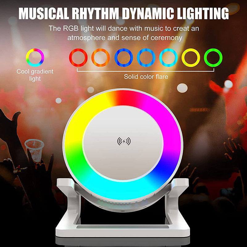 Multifunctional Four-in-one Small Night Lamp RGB Bluetooth Speaker Mobile Phone Holder 15W Wireless Charging - Grab Some Stuff