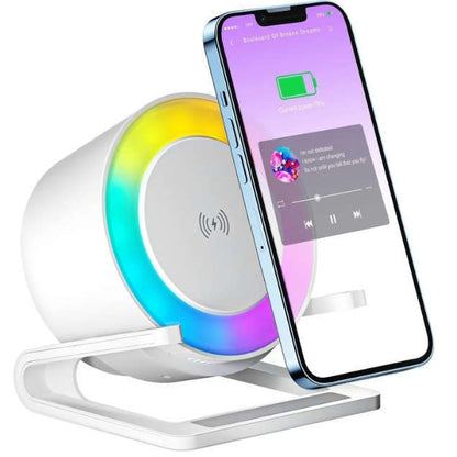 Multifunctional Four-in-one Small Night Lamp RGB Bluetooth Speaker Mobile Phone Holder 15W Wireless Charging - Grab Some Stuff