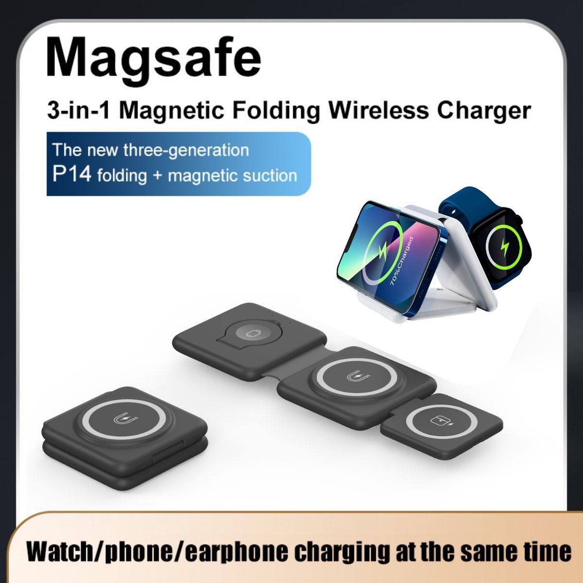 Folding Magnetic Suction Wireless Charger 3-in-1 - Grab Some Stuff