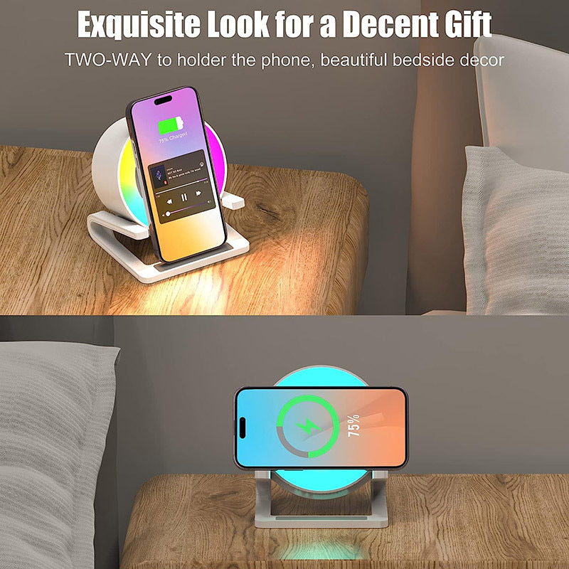 Multifunctional Four-in-one Small Night Lamp RGB Bluetooth Speaker Mobile Phone Holder 15W Wireless Charging - Grab Some Stuff