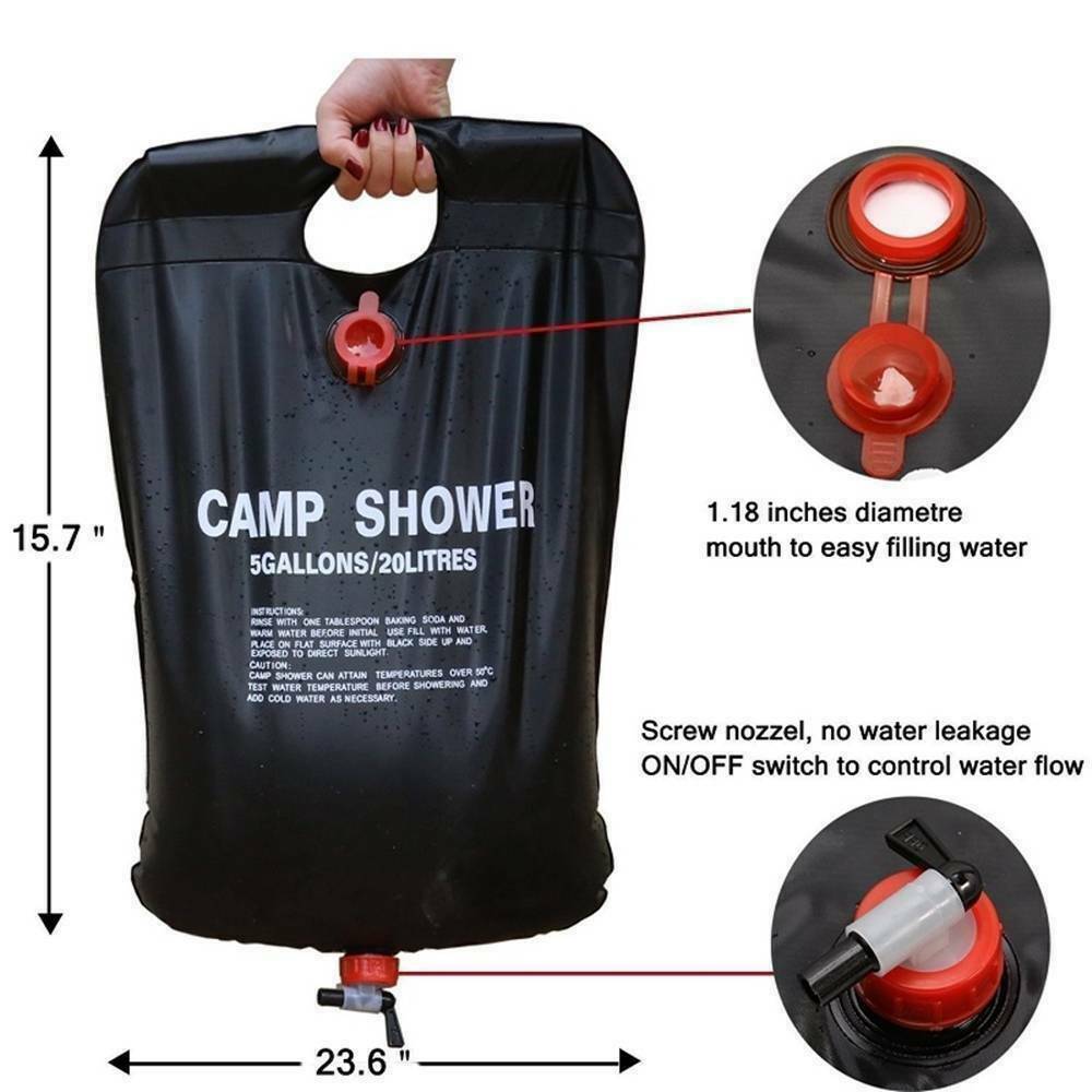 20L Camping Shower Portable Compact Solar Sun Heating Bath Bag Outdoor Travel - Grab Some Stuff