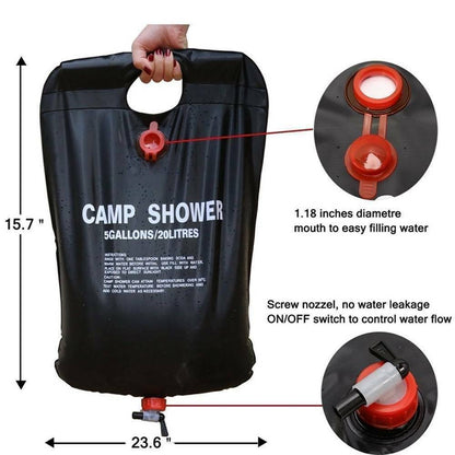 20L Camping Shower Portable Compact Solar Sun Heating Bath Bag Outdoor Travel - Grab Some Stuff