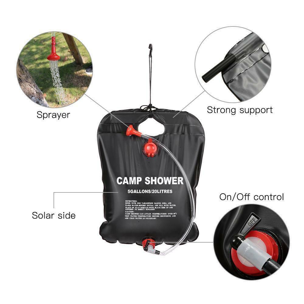 20L Camping Shower Portable Compact Solar Sun Heating Bath Bag Outdoor Travel - Grab Some Stuff