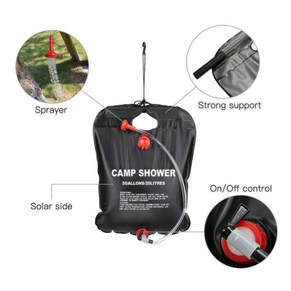 20L Camping Shower Portable Compact Solar Sun Heating Bath Bag Outdoor Travel - Grab Some Stuff