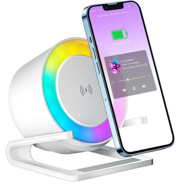 Multifunctional Four-in-one Small Night Lamp RGB Bluetooth Speaker Mobile Phone Holder 15W Wireless Charging - Grab Some Stuff